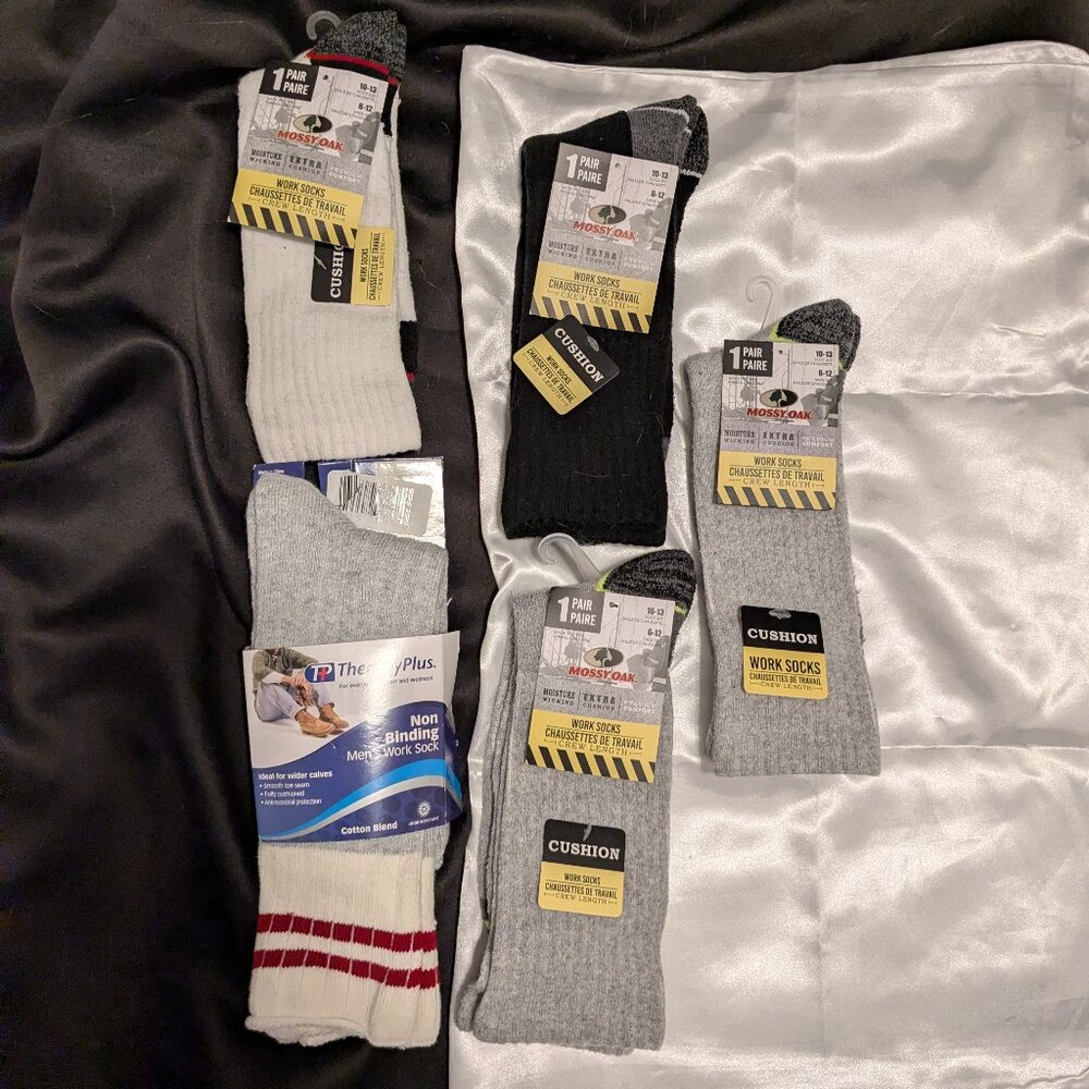 NWT Mossy Oak & Therapy Plus bundle of 5 work socks fits men shoe size 6-12